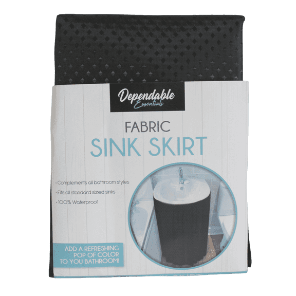 Dependable Industries Bathroom Utility Room Fabric Sink Skirt Diamond Stitch 100% Waterproof Black