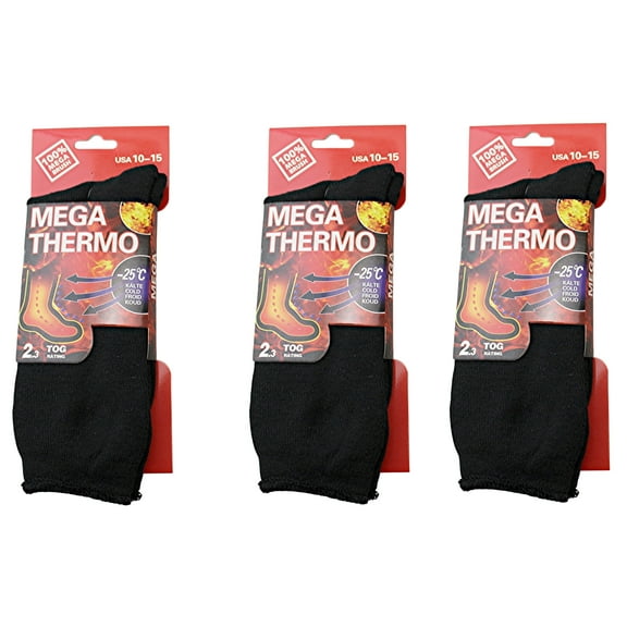 Dependable Industries Black Solid Print Thermal Insulated Socks, 3 Pack