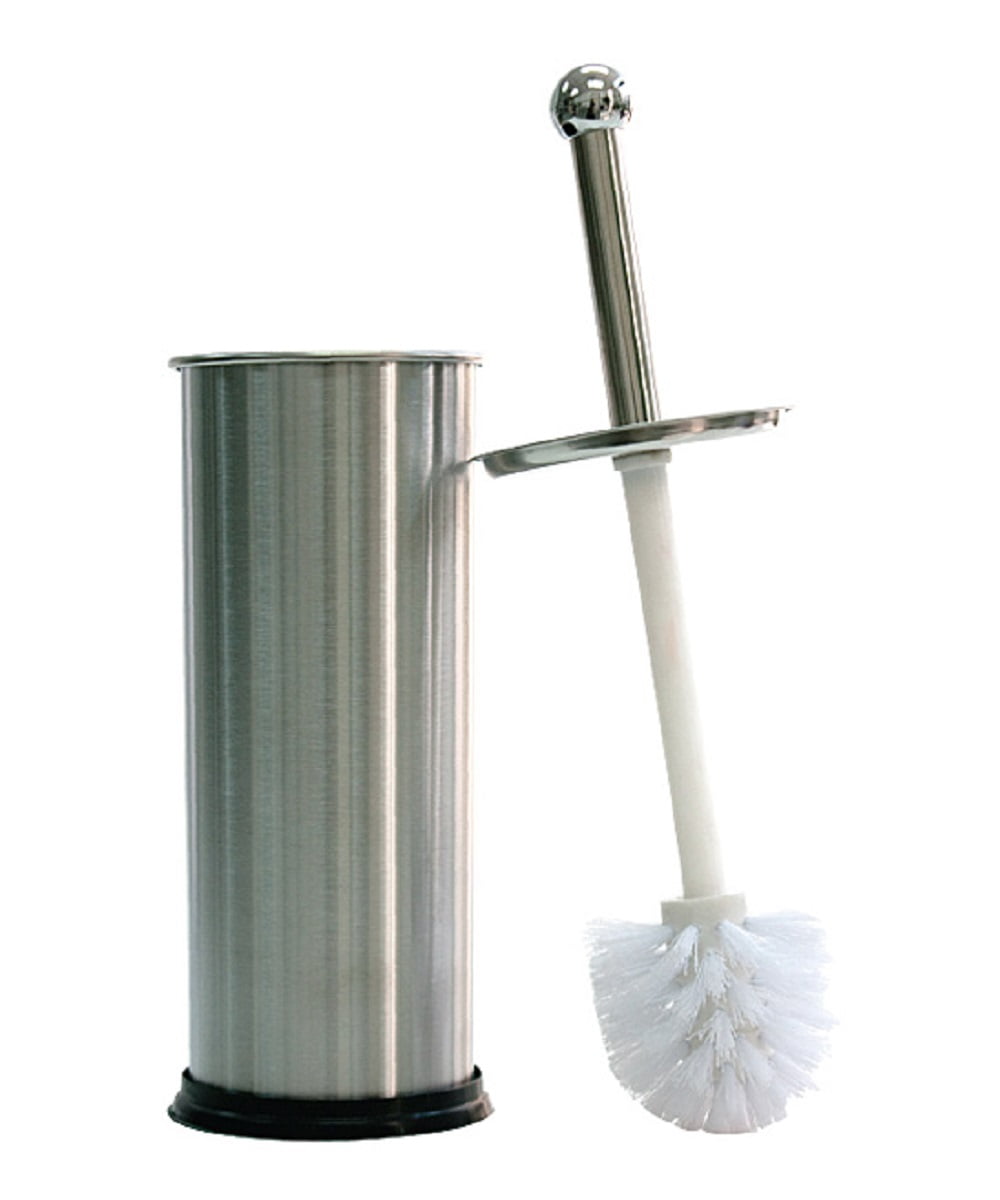 Brushed Stainless Steel Toilet Brush with Holder Set, Freestanding, Space Saving, Silver with Black Base by Dependable Industries