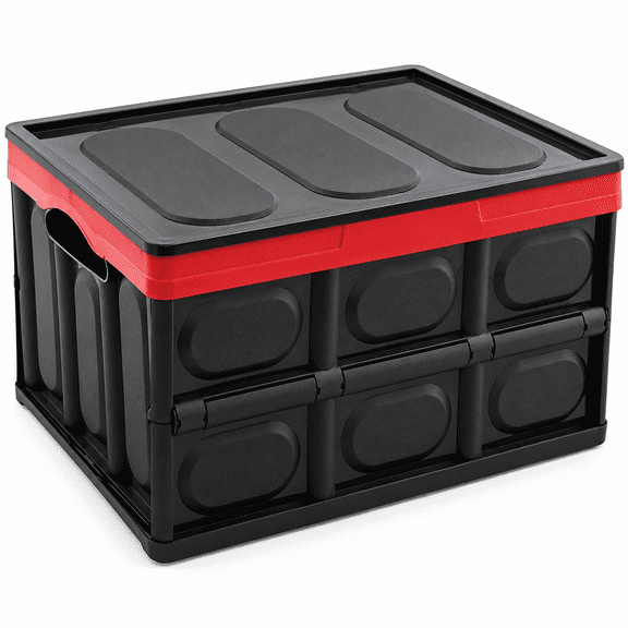 Dependable Industries Collapsible Storage Bin with Lid Black and Red