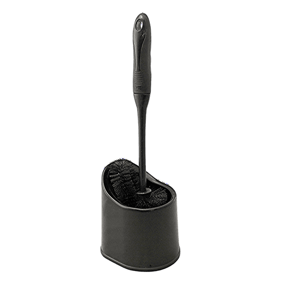 Dependable Industries Comfort Rubber Ergonomic Grip Toilet Brush & Holder, Black, 1 Count