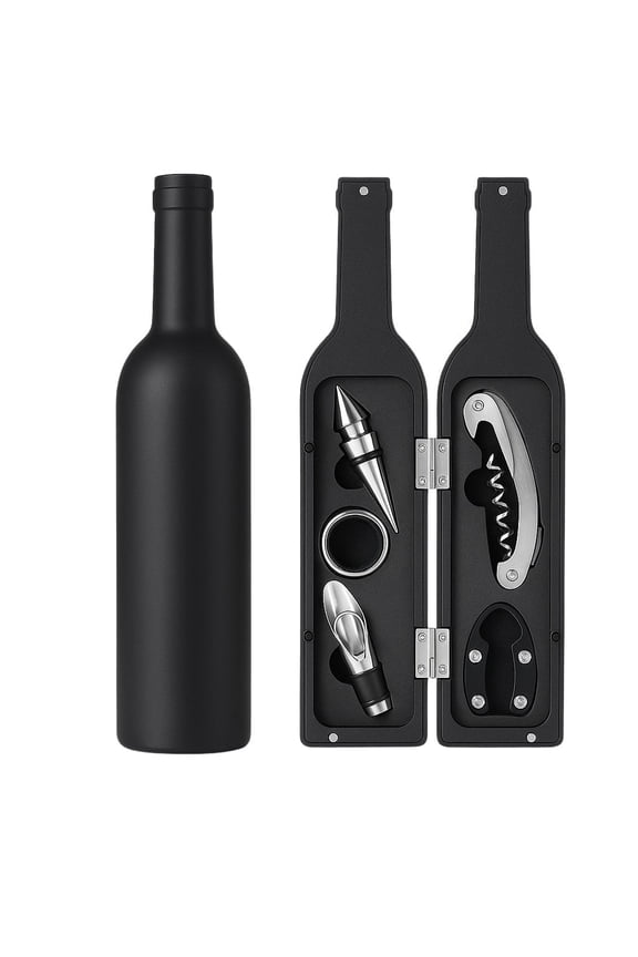 5-Piece Wine Accessories Set Bottle Case Corkscrew Pourer Stopper