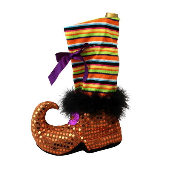 Dependable Industries Cute Novelty Knitted with Faux Fur and Glitter Witchs Shoe Wine Bottle Holder