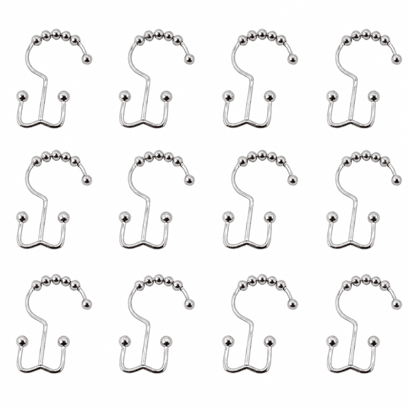 Dependable Industries Double Glide Shower Curtain Hooks, Chrome, 12 Count