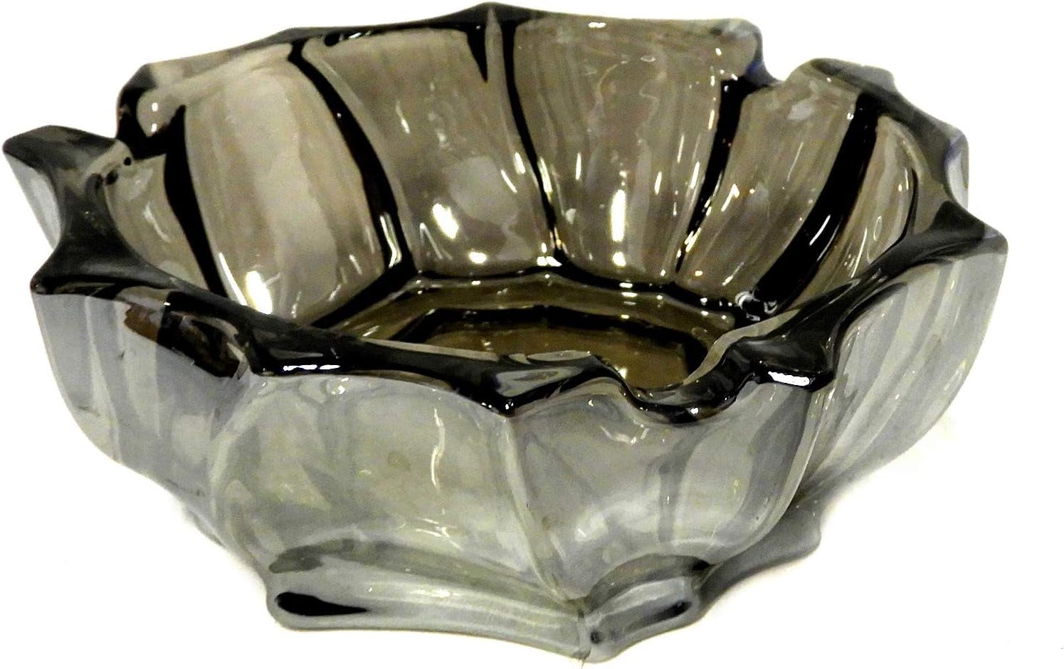 Dependable Industries Elegant Deep Crystal Glass Ashtray - Designer Smoked Black Vintage Style Round with Gift Box - Perfect for Smokers, Home & Office Décor
