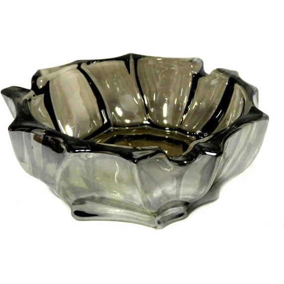 Dependable Industries Elegant Deep Crystal Glass Ashtray - Designer Smoked Black Vintage Style Round with Gift Box - Perfect for Smokers, Home & Office Décor
