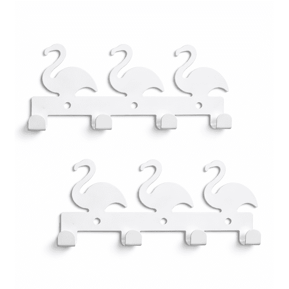 Dependable Industries Essentials Set of 2 White Swan Multi-Purpose 4-Hook Wall-Mounted bathroom Kitchen Coat Robe Towel Key Holder