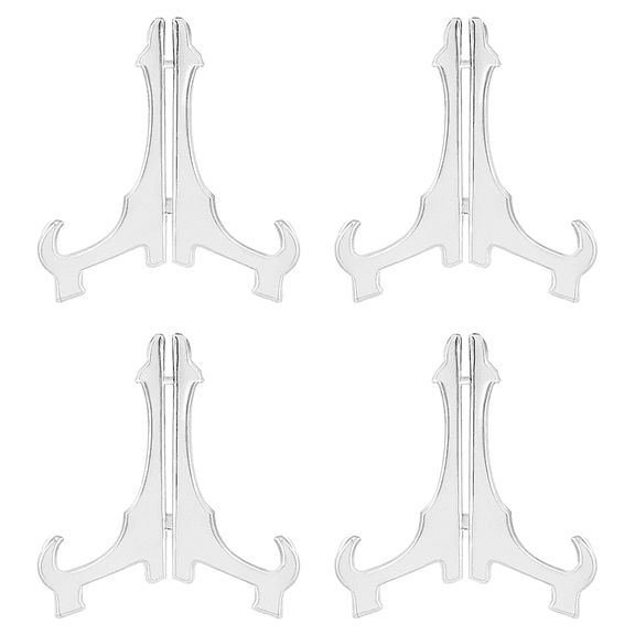 Dependable Industries Inc. Essentials 4-Pack Clear Plastic Easel Display Stands – Hinged Plate & Picture Holders for Home Décor, Weddings, and Art Displays (6.5 Inch)