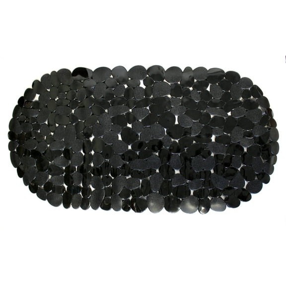 Dependable Industries Inc. Essentials Luxury Pebble Oval Bath Mat, 27" x 14" - Elegant Black, Anti-Slip PVC with Secure Suction Cups for Safety, Modern Bathroom Dcor