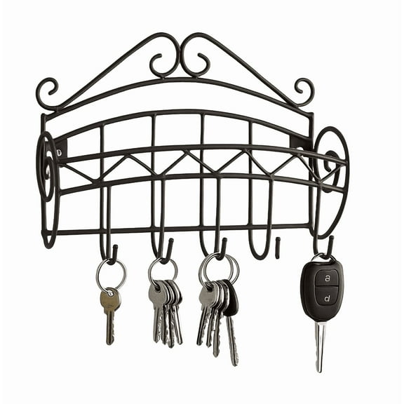 Dependable Industries Inc. Essentials Matte Black Solid Metal Mail and Key Holder Organizer Entryway Organize Letters, Magazines, Keys, Dog Leashes Multi-Purpose