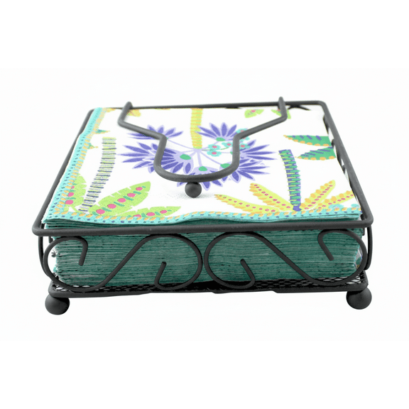 Black Matte Metal Napkin Holder with Weighted Arm Tabletop Dispenser