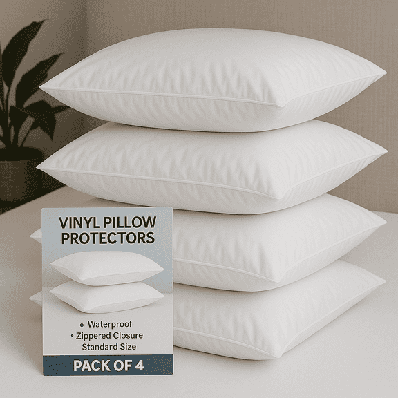 Dependable Industries Inc. Essentials Premium Vinyl Pillow Protectors, Standard Queen Size 20"x29" - Waterproof, 4 Count