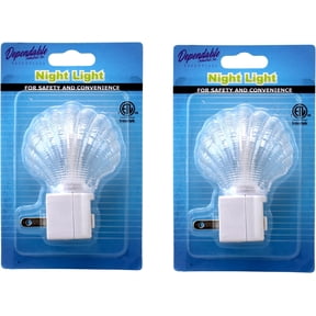 Dependable Industries Inc. Essentials: Set of 2 Sea Shell LED Night Lights with On/Off Switch - Elegant Coastal Dcor USA Plug ETL Safety Approved