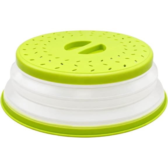Collapsible Silicone Microwave Splatter Cover, Vented Reusable Food Lid, Dishwasher Safe, Green