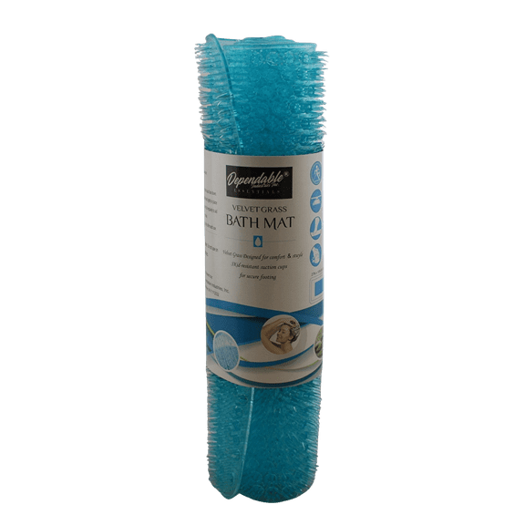 Dependable Industries Inc. Essentials Velvet Grass Bathmat Textured Spa Quality Foot Scrubber Bathroom Tub & Bath Mat Anti-Slip 27" x 15" (Ocean Blue)