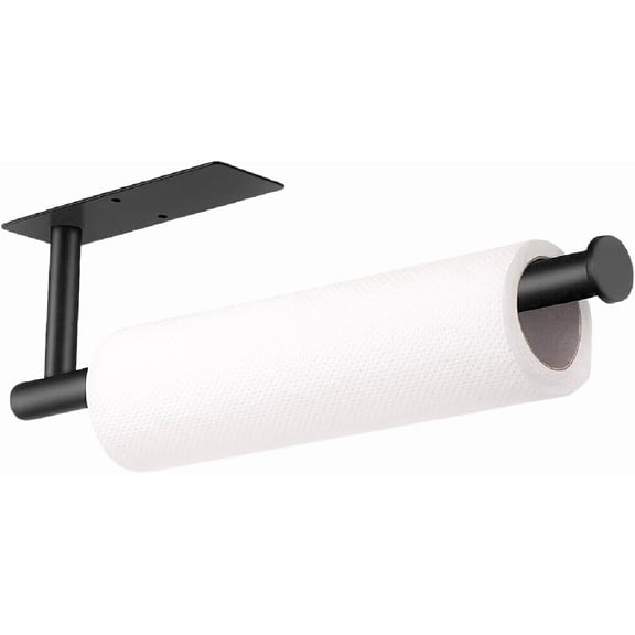 Dependable Industries Inc. Essentials Wall Mount Multi Use Paper Towel Holder Under Cabinet Kitchen Bathroom Work Self Adhesive or Screw in (Black)