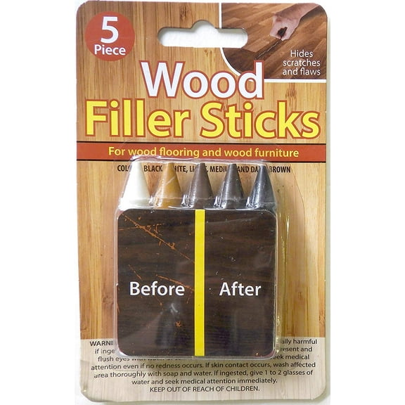 Dependable Industries Inc. Essentials Wood Filler Sticks 5 Pack Hides Repairs Scratches and Flaws on Wood Floors and Furniture