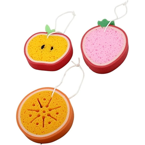 Dependable Industries Luxury Bath Sponge 3-Pack with Hanging Rope, Multicolor