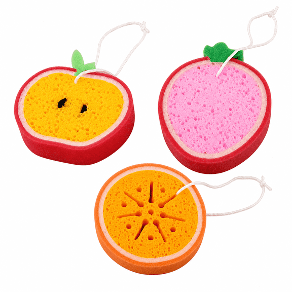 Dependable Industries Luxury Bath Sponges, 3-Pack, Multicolor with Hanging Rope