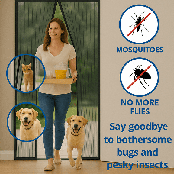 Dependable Industries Magnetic Mesh Screen Door Keeps Bugs Fly's Mosquitoes Out Pet and Children Friendly Hand Free Operation