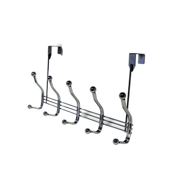 Dependable Industries Metal Over The Door Hook Hanger Rack Silver Chrome Finish 10 Hook for Coats Towels Clothes