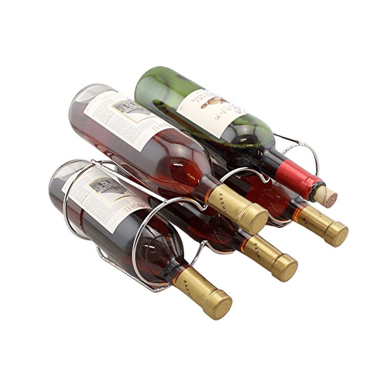 Dependable Industries Metal Wine Holder Stackable Free Standing Vertical Organizer Holds 5 Bottles Silver Stackable Weighs 10.5 Ounces 11.75