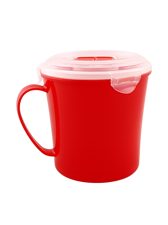 Microwave Soup Mug with Lid and Steam Vent, 20 oz (600 mL), 1 Count, BPA-Free Plastic, Dishwasher & Freezer Safe, Red Dependable Industries Inc. Essentials