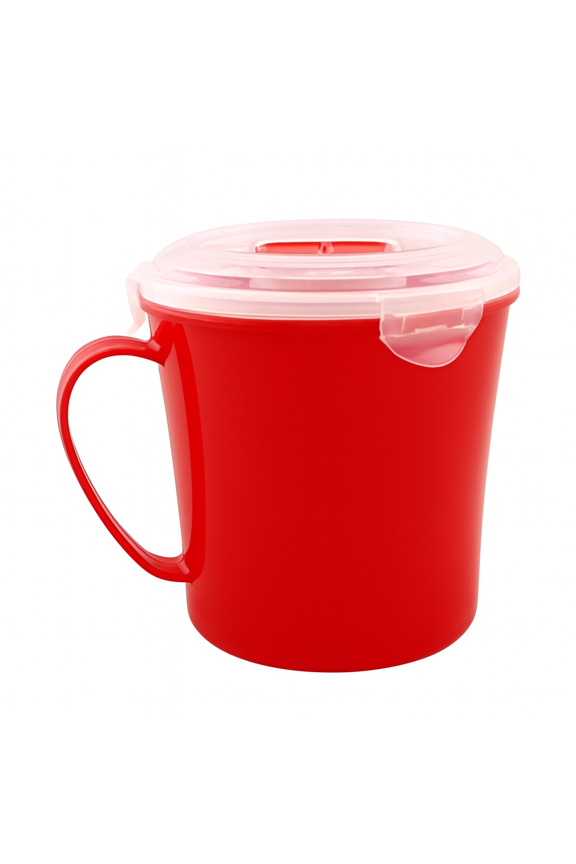 Microwave Soup Mug with Lid and Steam Vent, 20 oz (600 mL), 1 Count, BPA-Free Plastic, Dishwasher & Freezer Safe, Red Dependable Industries Inc. Essentials