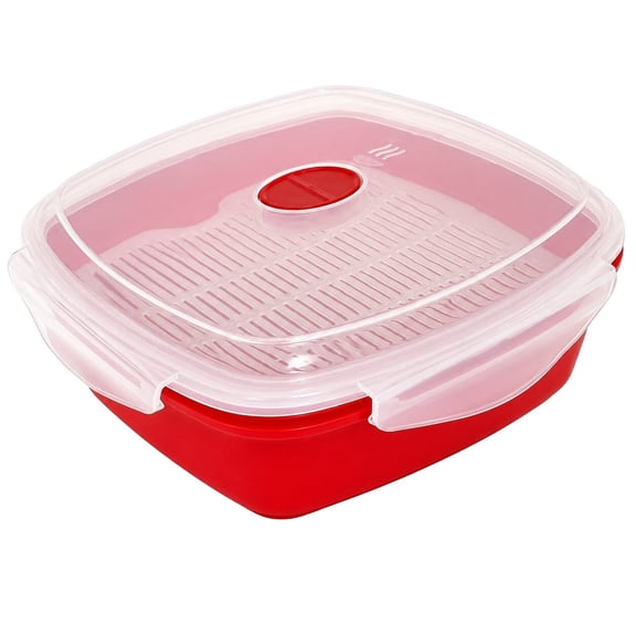Dependable Industries Microwave Steamer Grill with Lid Cooks Meats Fish Vegetables Poultry Rice in Minutes BPA Free Vented Freezer and Food Safe