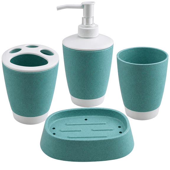 Dependable Industries 4 Piece Bathroom Accessories Set Teal Soap Dispenser