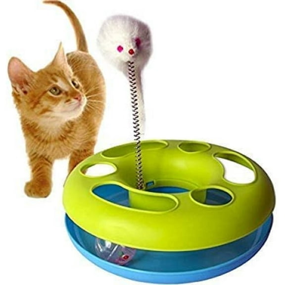 Dependable Industries Mouse and Ball Cat Toy Sturdy Base with a Plush Mouse and Rolling Ball
