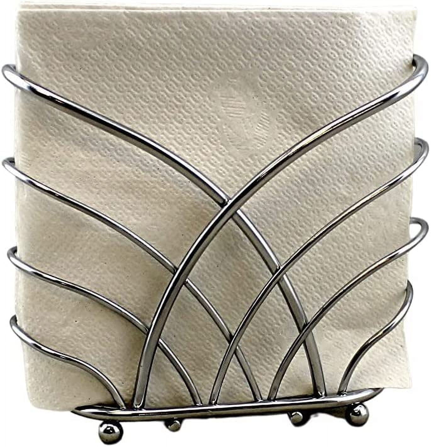 Dependable Industries Napkin Holder Dining Room Kitchen Table Cocktail Napkin Holder Beverage Size Caf Napkins Crisscross Self Standing Metal Silver Chrome Finish for Home Restaurant Catering