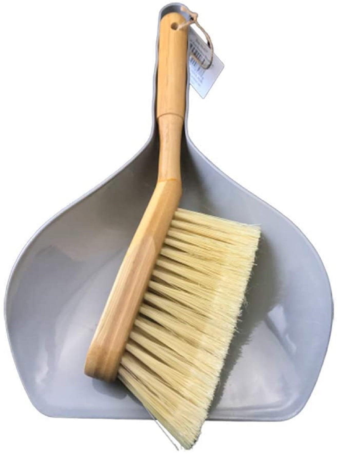 Dependable Industries Natural Bamboo Brush and Gray Dustpan Set Ideal for Household Cleaning, Kitchen, Bathroom