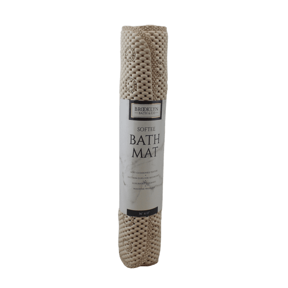 Dependable Industries Non Slip Soft Foam Shower Bathmat Suction Cups Large 36" x 17" Machine Washable Luxurious Thickness Sand Beige