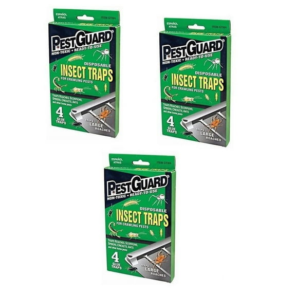 Dependable Industries Pest Guard Disposable Insect Glue Traps for Crawling Pests - 3 Packs of 4
