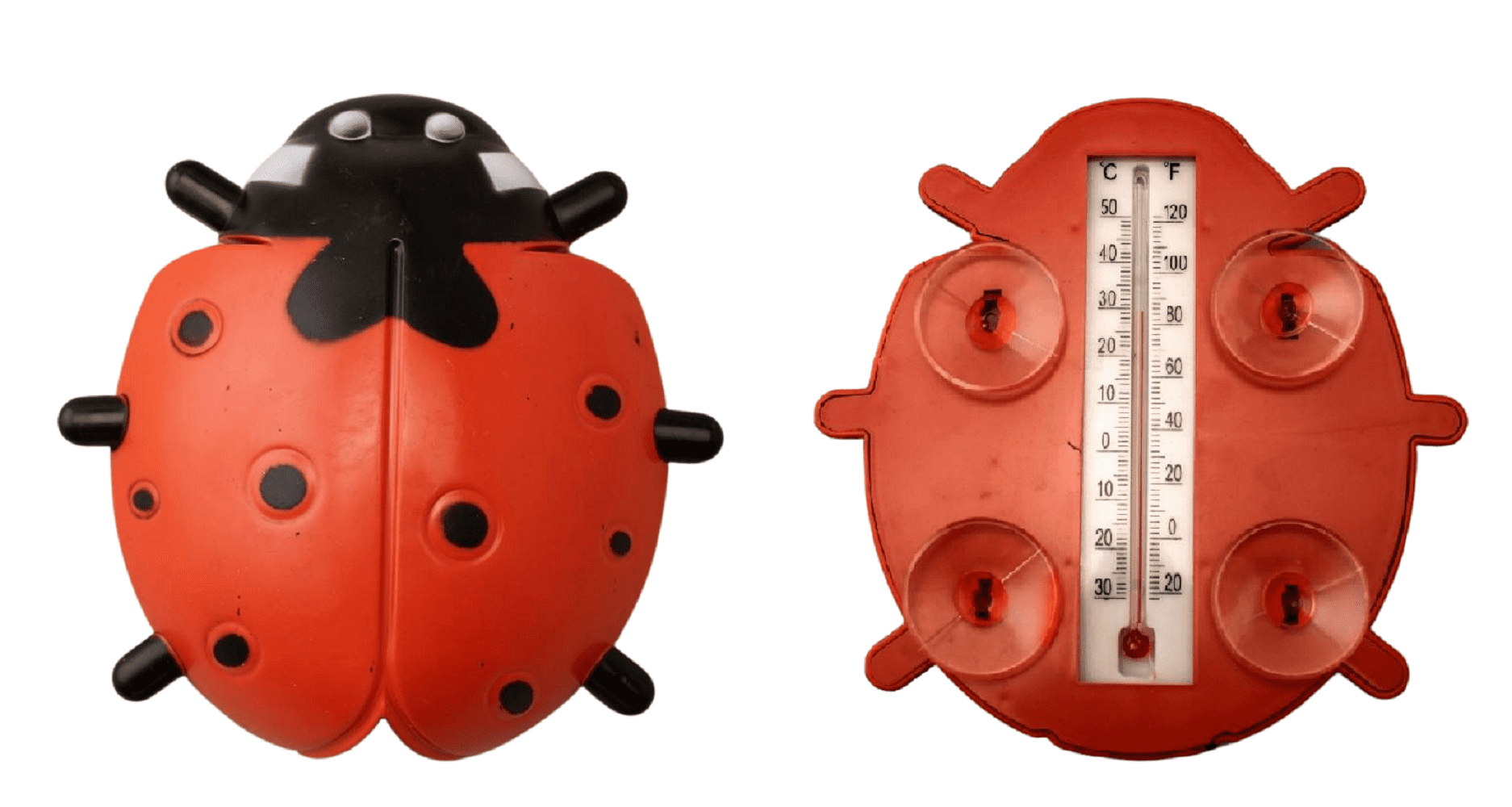 DINY HOME & STYLE Dependable Industries Red Lady Bug Insect Shape Window Thermometer Suction Cups 6.5" x 6.25"