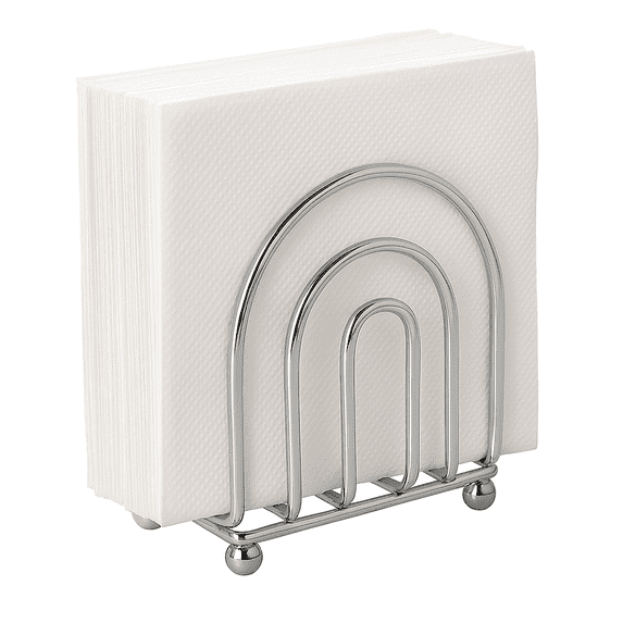 Chrome Napkin Holder for Kitchen Counter or Dining Table – Metal Napkin Stand with Raised Base for Standard and Café Napkins – Durable Indoor Use by Dependable Industries