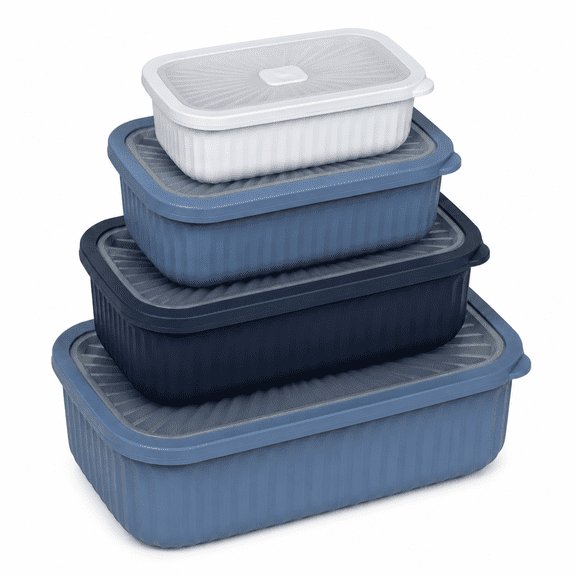 Dependable Industries Set of 4 BPA-Free Food Storage Containers with Vented Lids, Assorted Sizes, Blue