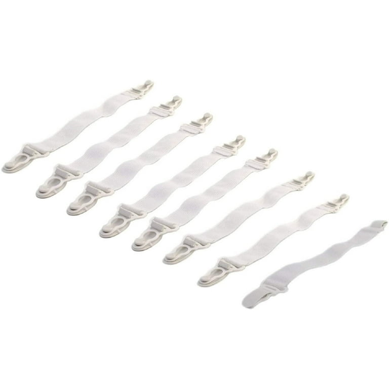 Dependable Set of 8 Bed Sheet Grippers with Plastic Clasps Garter