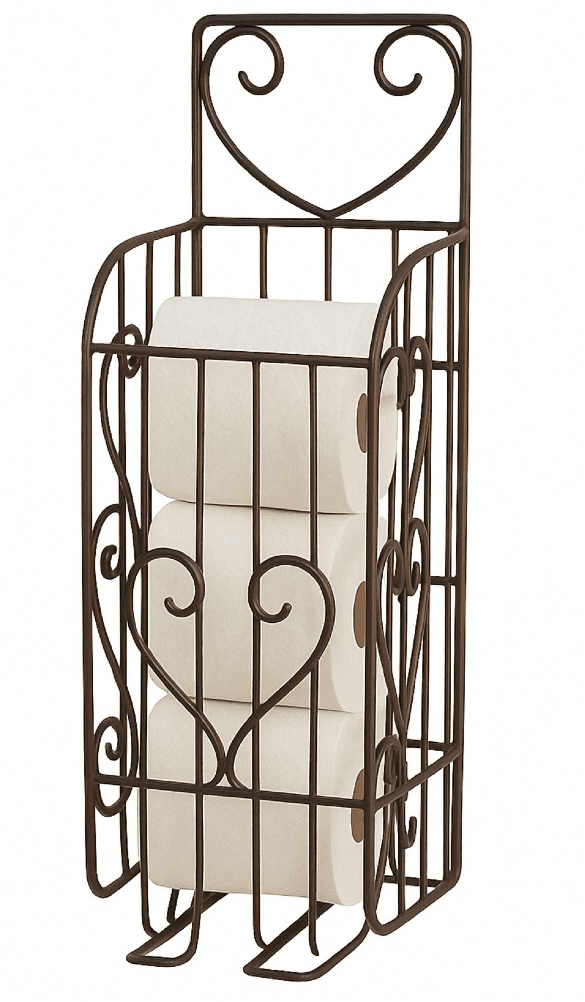 Dependable Industries Spare Toilet Paper Holder Wall Hanging Or Self Standing Storage Unit Rack Brown Metal Steel Bathroom Décor Holds Extra Rolls