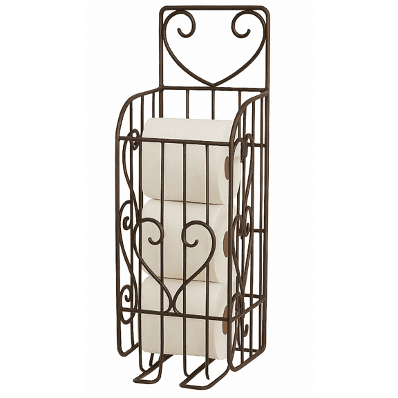 Dependable Industries Spare Toilet Paper Holder Wall Hanging Or Self Standing Storage Unit Rack Brown Metal Steel Bathroom Dcor Holds Extra Rolls