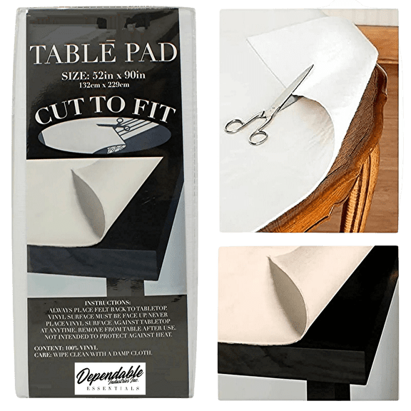 Dependable Industries Vinyl Table Pad, Padded Tablecloth with Backing for Dining & Kitchen, Cut to Fit - 52'' x 90
