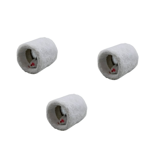 Dependable Industries White Furry 3 Piece Set 4" Cat Pet Tunnel with Mouse Chase Toy Inside