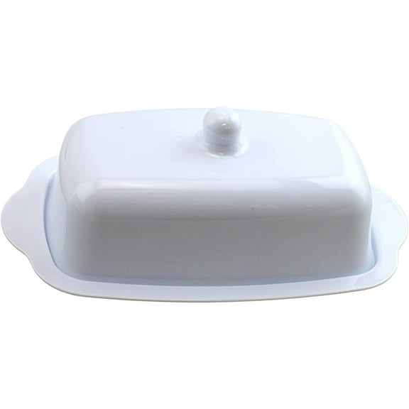 Dependable Industries White Plastic Rectangle Butter Dish with Lid BPA Free Holds Full Bar of Butter