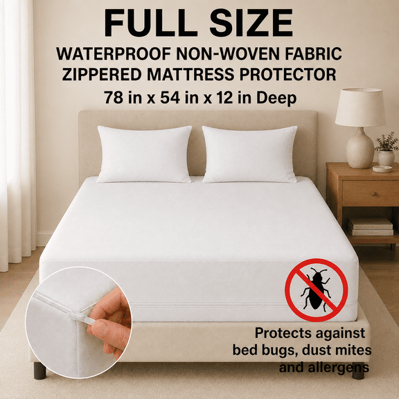 Dependable Industries Zippered Non-Woven Fabric Full Mattress Encasement, Full - Waterproof, Breathable, Full