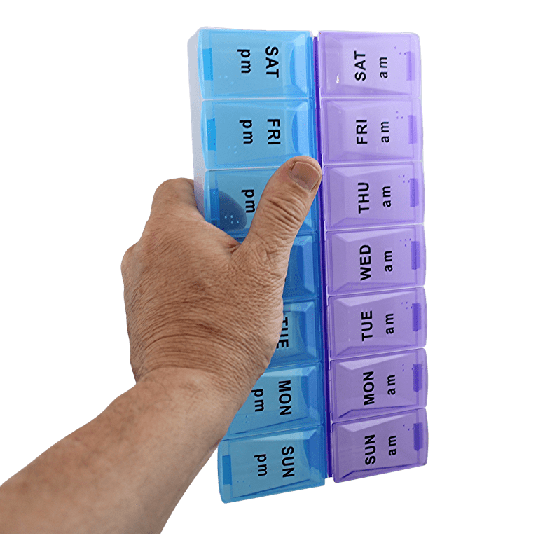 Dependable Industries Inc. Essentials Jumbo Extra Large 9 x 4.75 Pill Organizer 7 Day 2 Times A Day Weekly Pill Box Am PM Pill Case, Pill Container