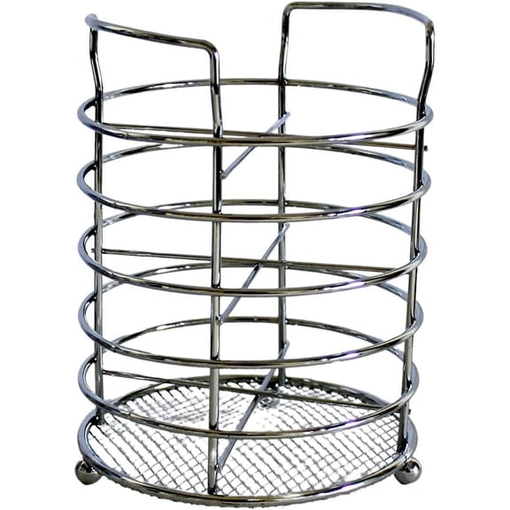 Dependable Industries inc. Essentials Kitchen Cutlery Holder Utensil Caddy Mesh Bottom Silver Chrome Finish Compact with 4 Way Compartment Metal Wire for Kitchen Countertop Storage Organization