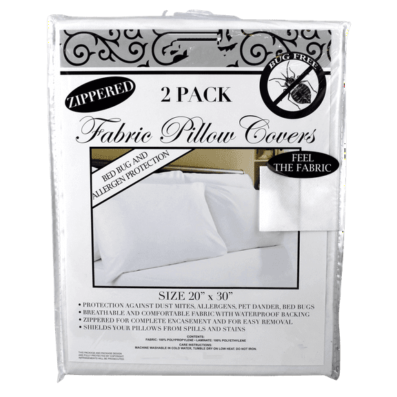 Dependable Waterproof Zippered Vinyl Pillow Protectors, Standard/Queen, 2 Count