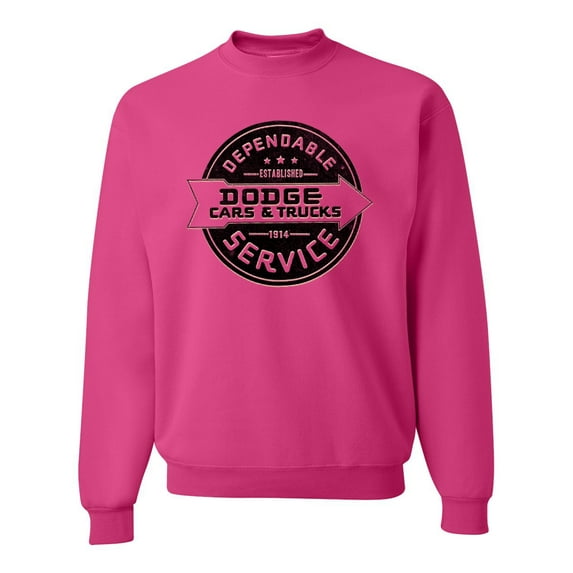 Dependanble Service of Dogde since 1914 | Mens Cars and Trucks Crewneck Graphic Sweatshirt, Fuschia, 3XL