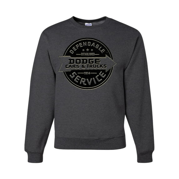 Dependanble Service of Dogde since 1914 | Mens Cars and Trucks Crewneck Graphic Sweatshirt, Heather Black, Medium